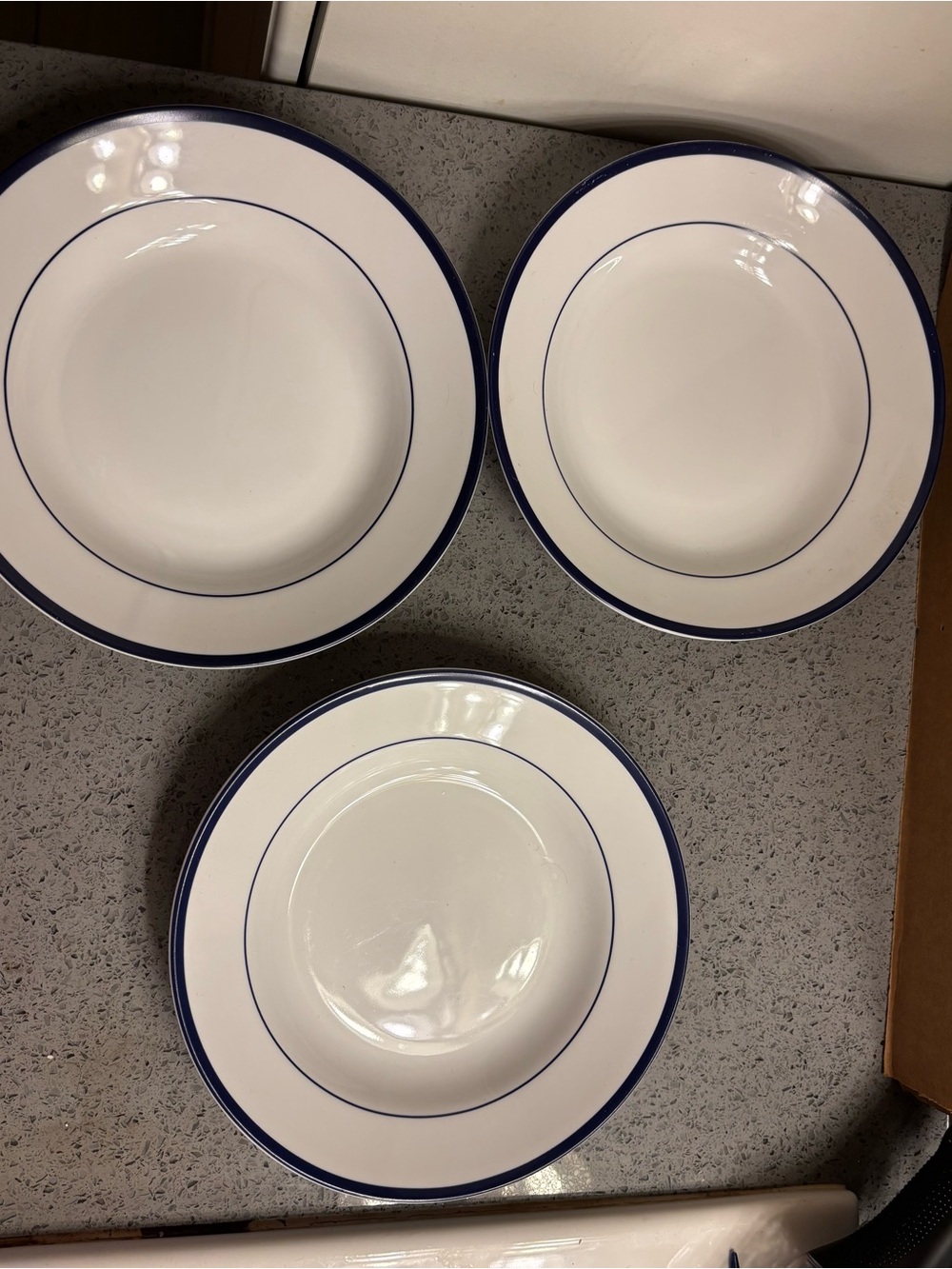 Sur La Table White Ceramic Bowls with Blue Rim - Set of 3